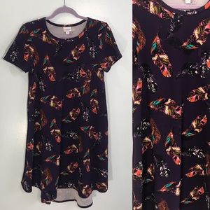 Lularoe Carly Dress Purple Feather Print Size XS